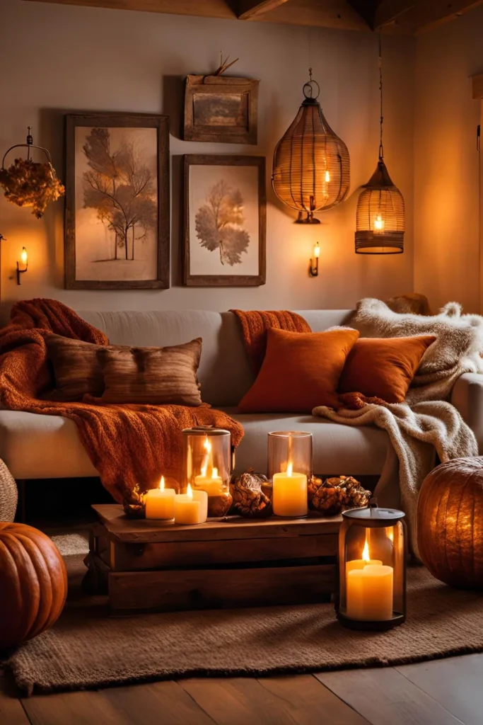 Candles and Lanterns for Fall Living Room