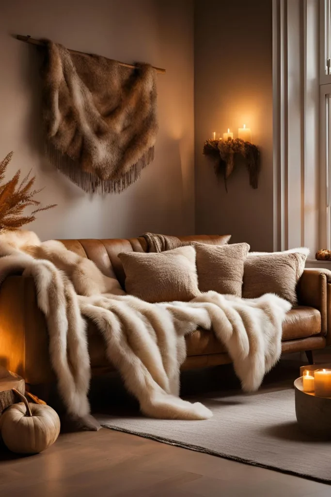 Faux Fur Accents for Fall Living Room