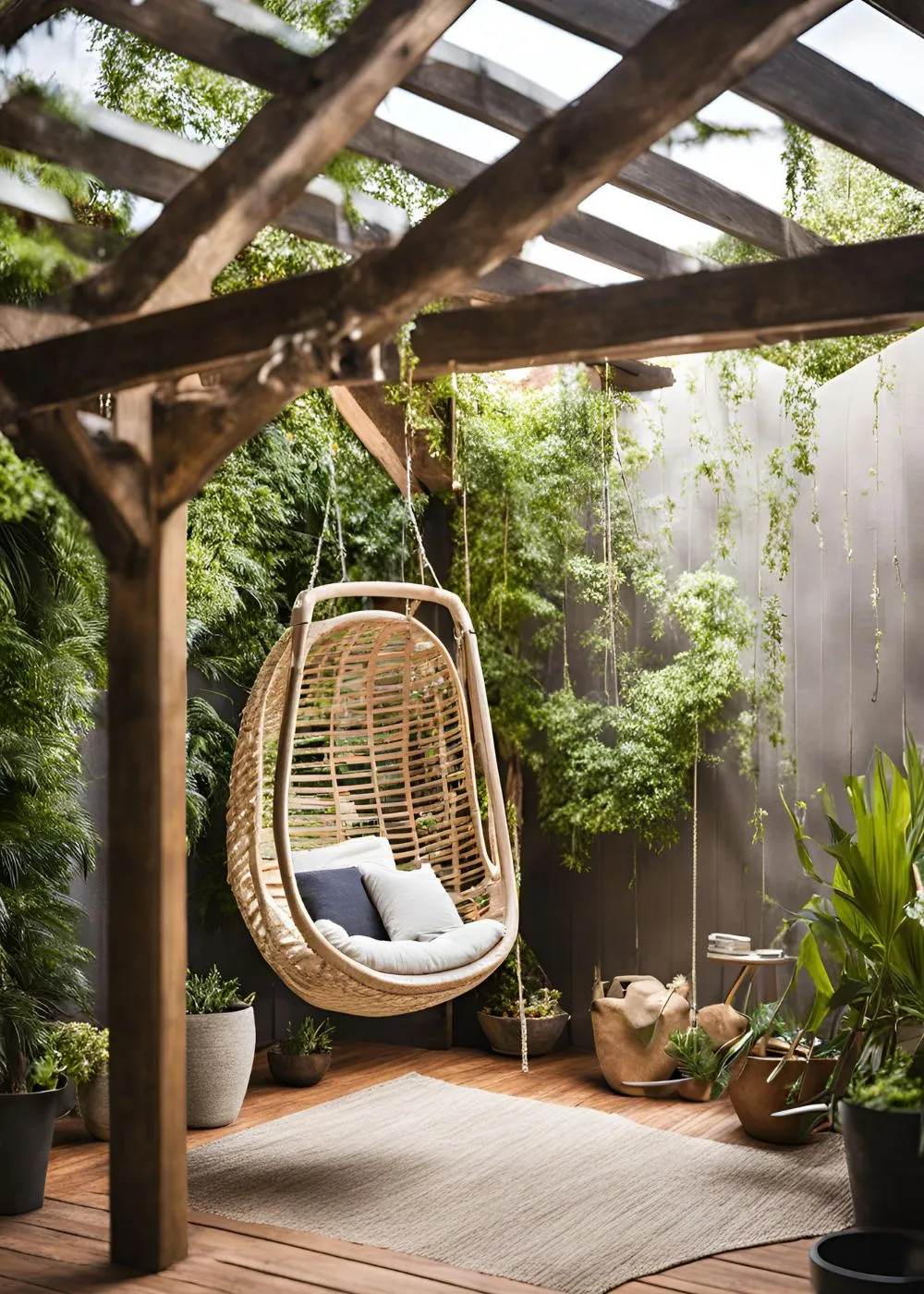 Hanging Swing Chair in Tiny Backyard Design