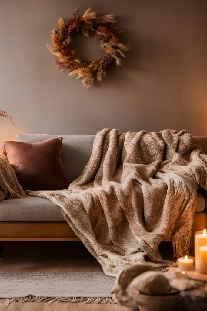 Layered Throw Blankets for Fall Living Room
