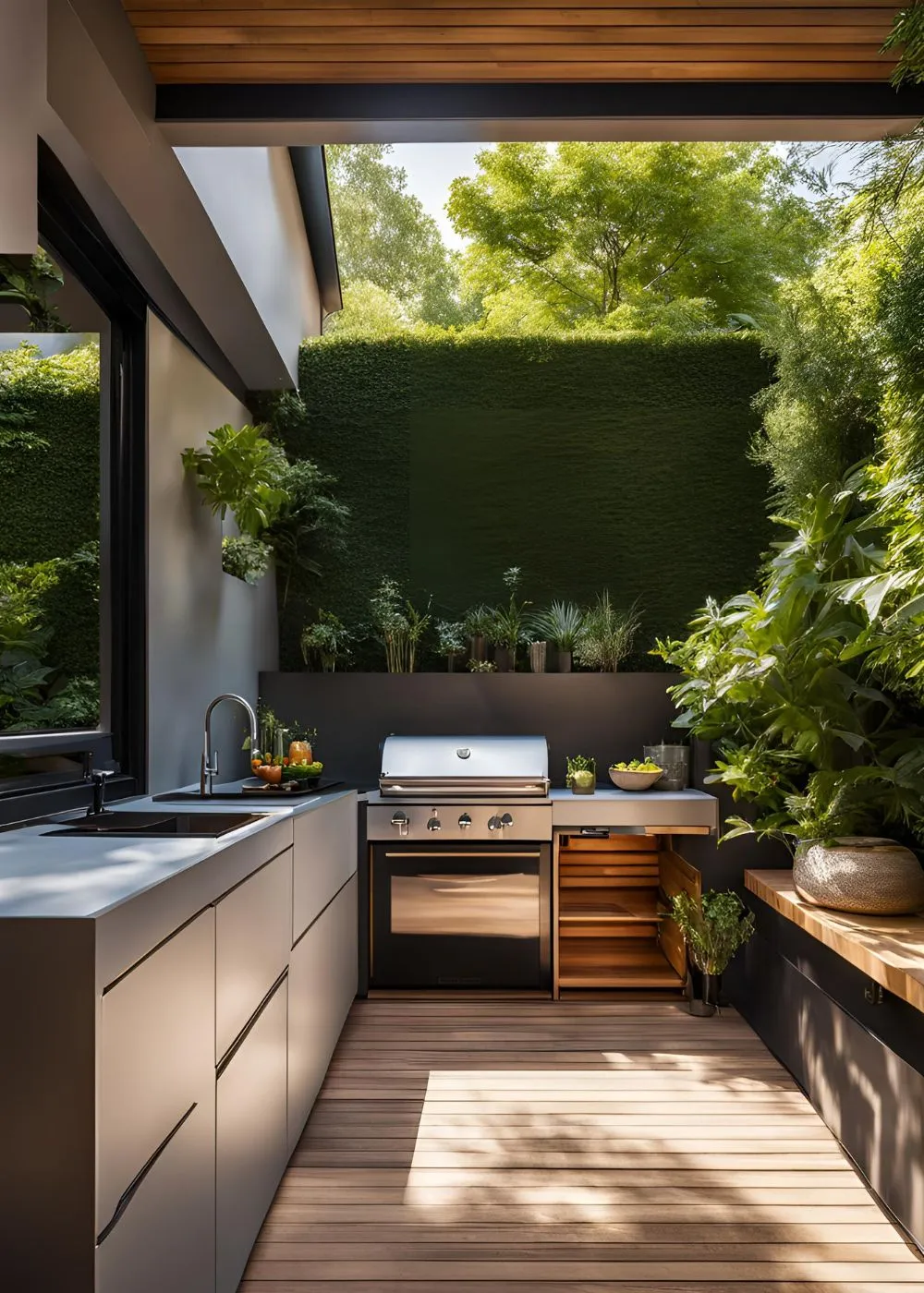 Outdoor Kitchenette in Tiny Backyard Design
