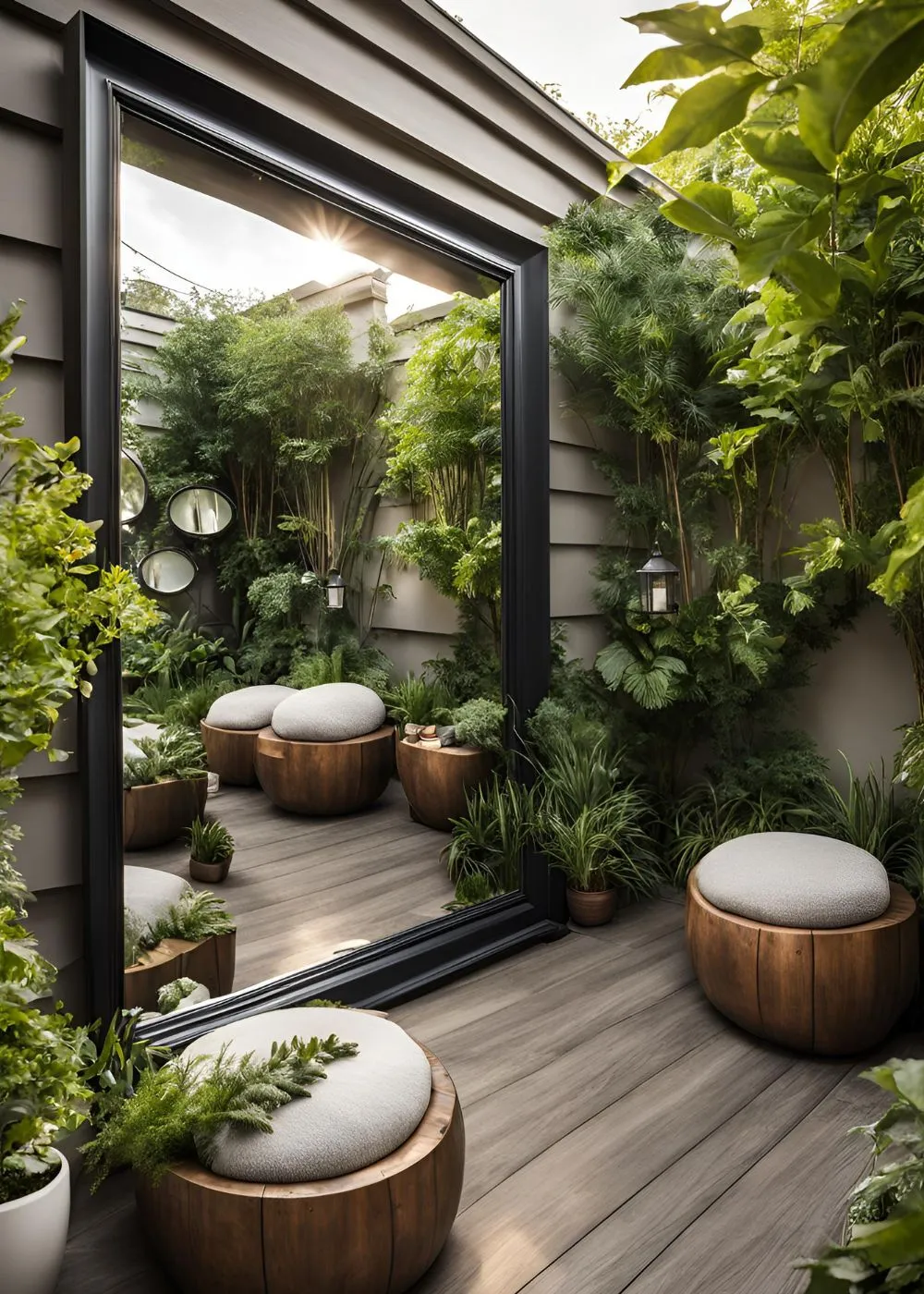 Outdoor Mirrors in Tiny Backyard Design