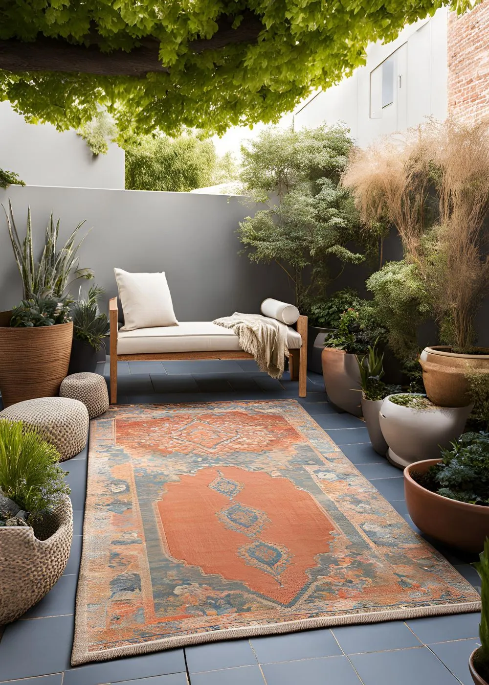 Outdoor Rugs in Tiny Backyard Design