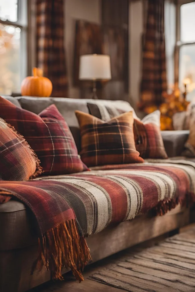 Plaid and Tartan Pillows for Fall Living Room