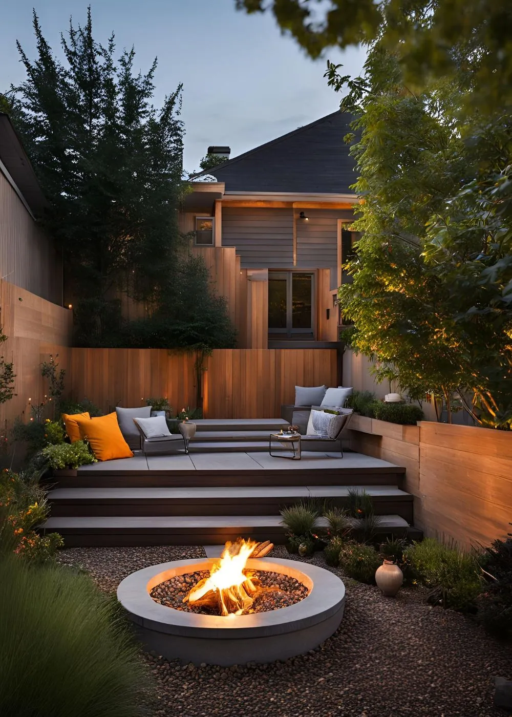 Small Fire Pit in Tiny Backyard Design