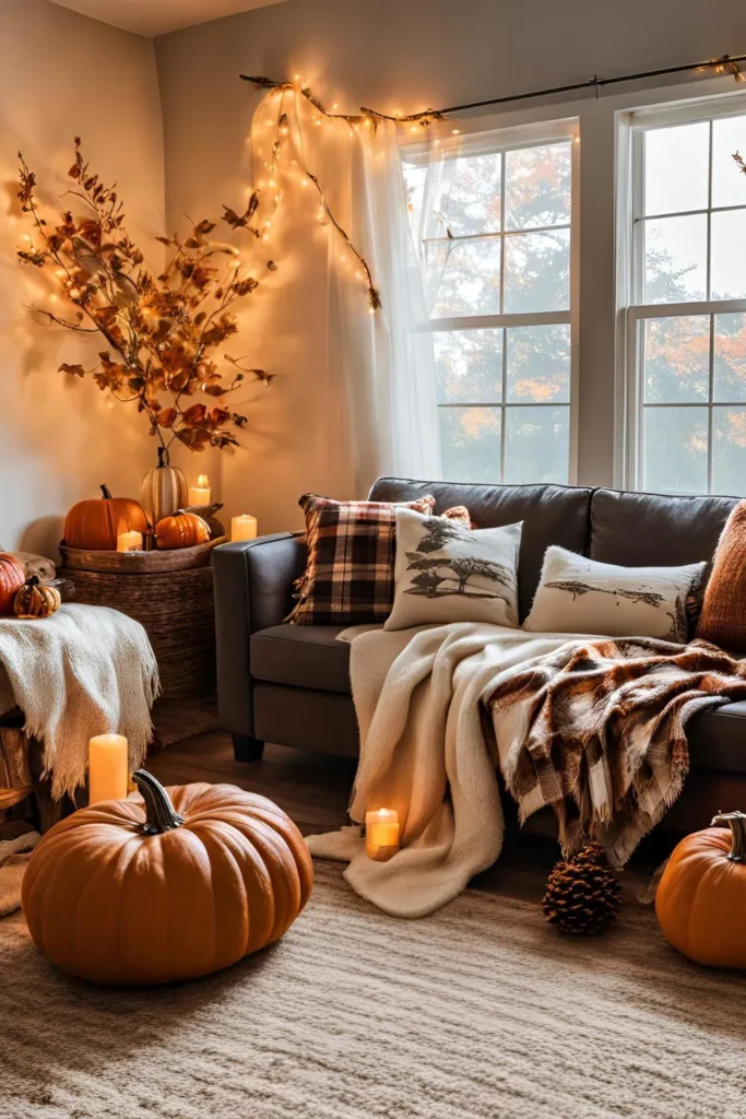 Twinkle Lights for Fall Living Room