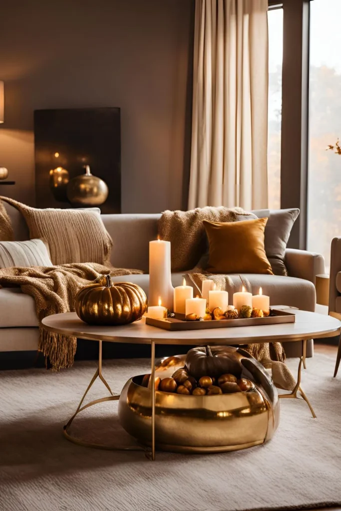 Warm Metallic Accents for Fall Living Room