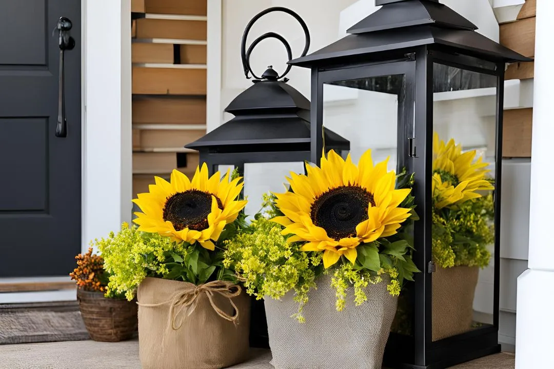 Artificial Sunflowers and Lantern Combo