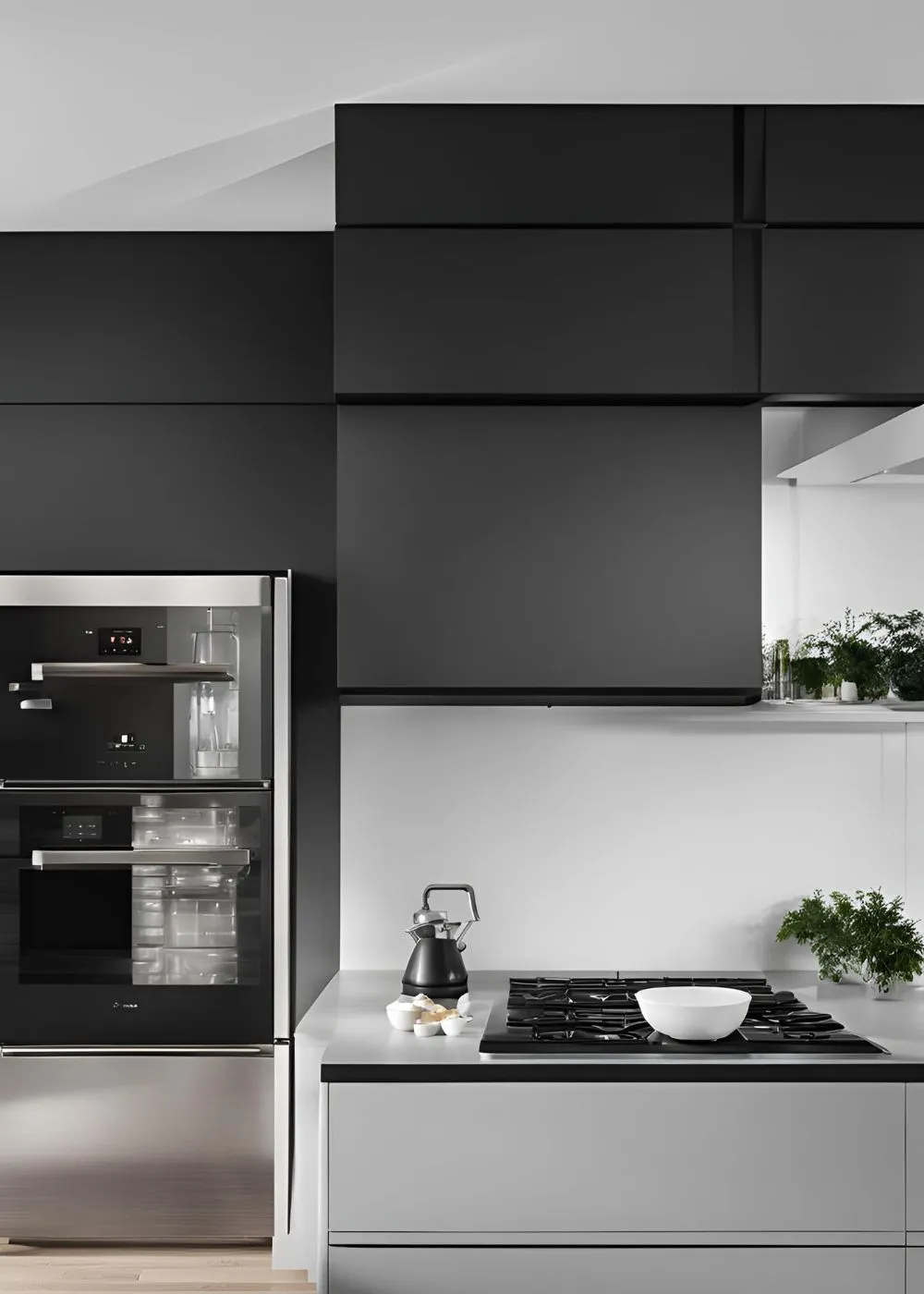 Black Appliances for Black and White Kitchen
