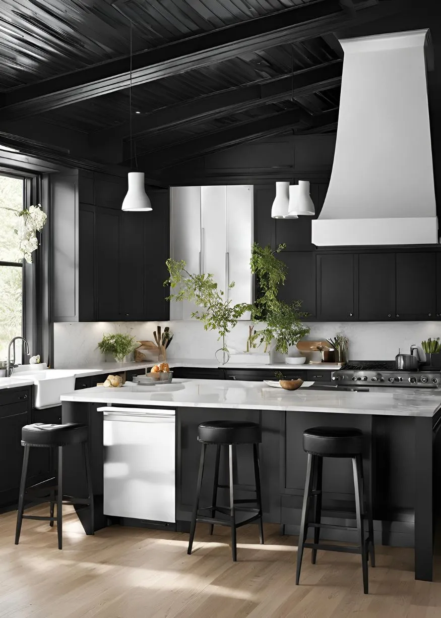 Black Ceiling for Black and White Kitchen