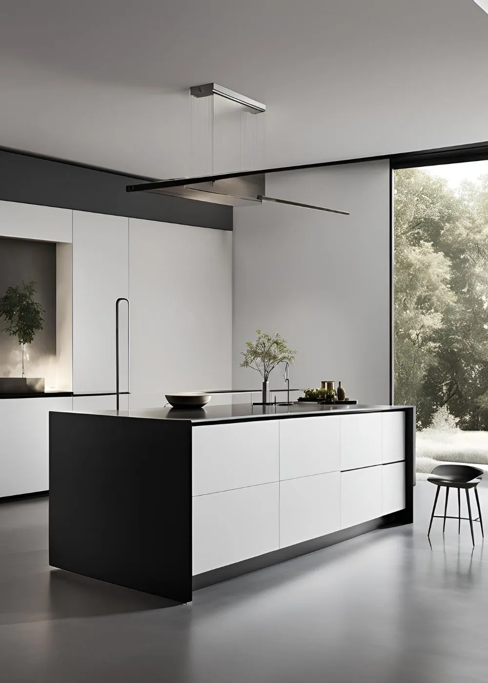 Black Island, White Perimeter for Black and White Kitchen
