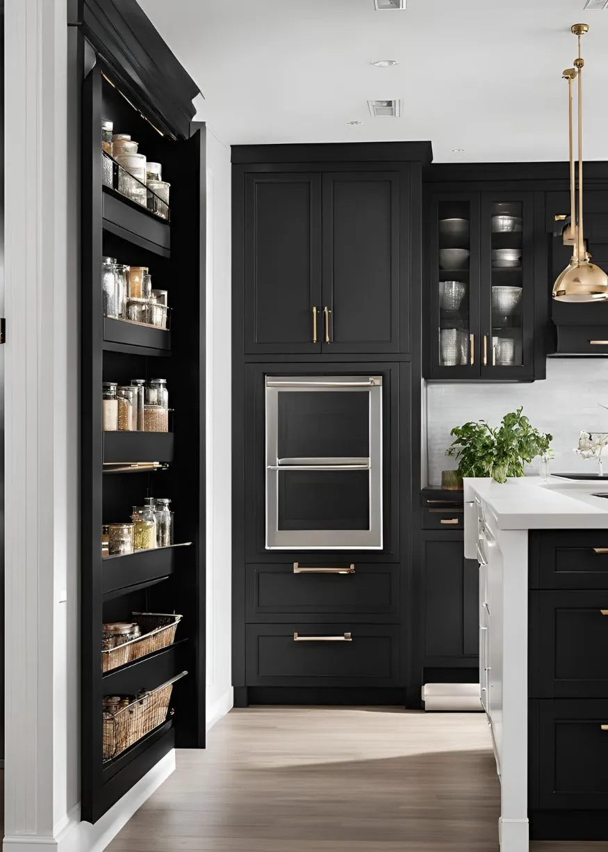 Black Pantry Door for Black and White Kitchen