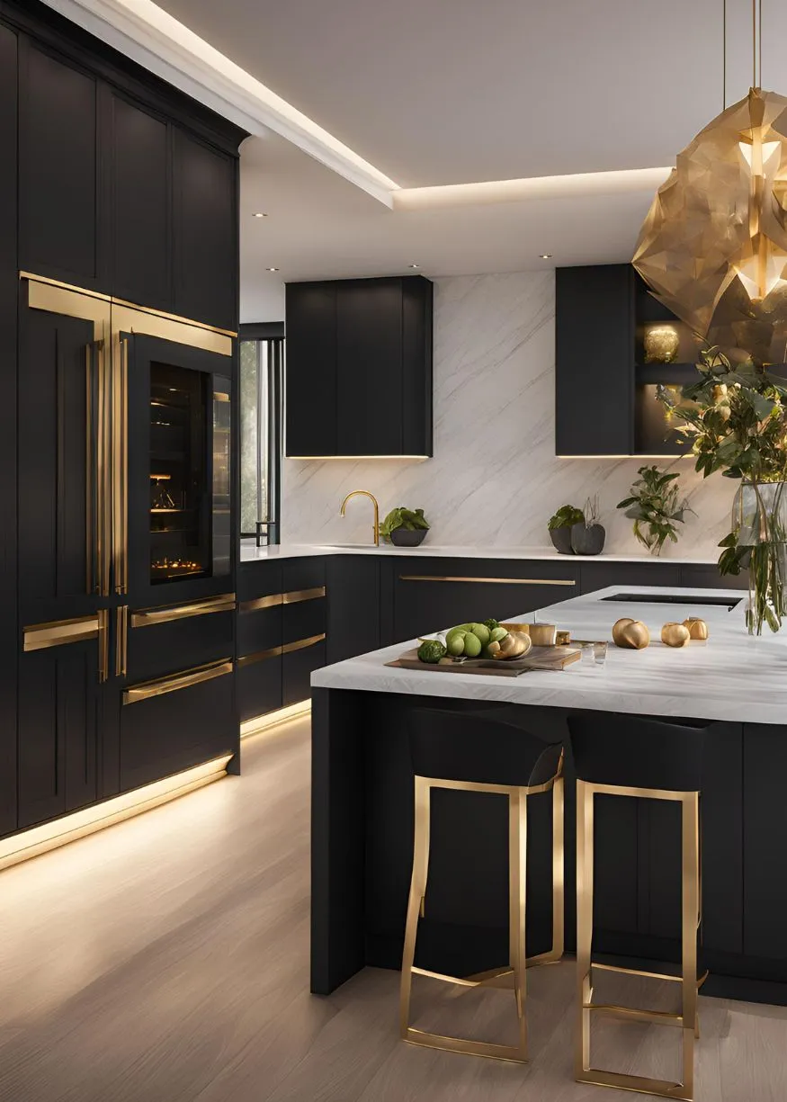 Bold Black and Gold color for Kitchen