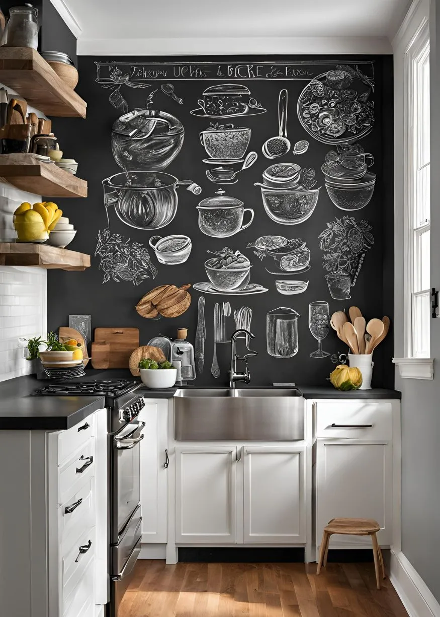 Chalkboard Wall for Black and White Kitchen