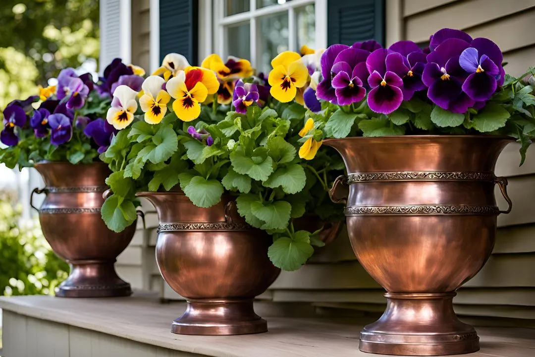 Copper Urns with Pansies