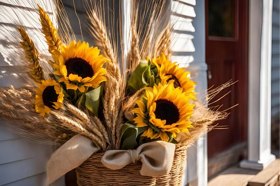 Faux Sunflowers and Dried Wheat