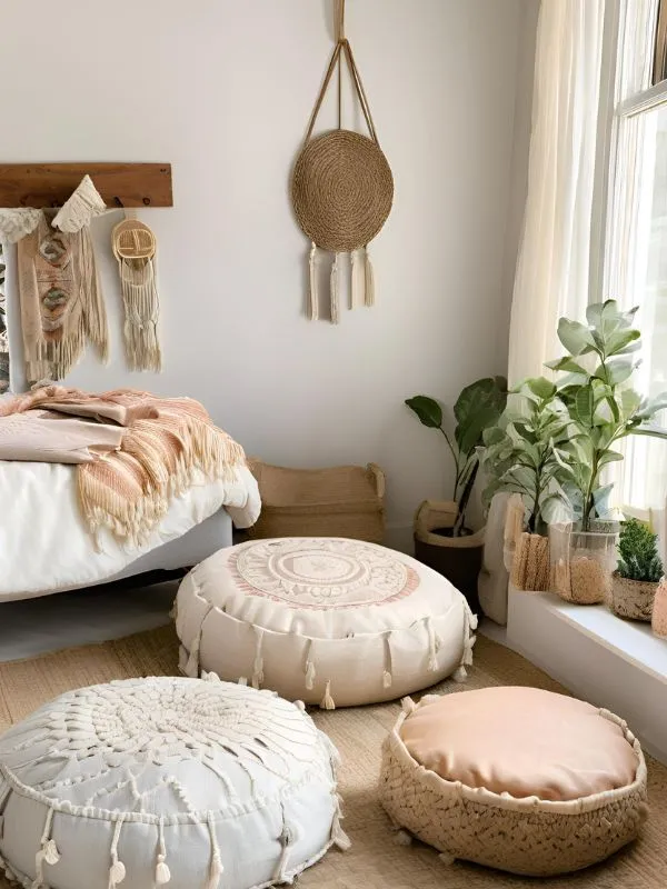 Floor Cushions And Poufs for Boho Farmhouse Bedroom