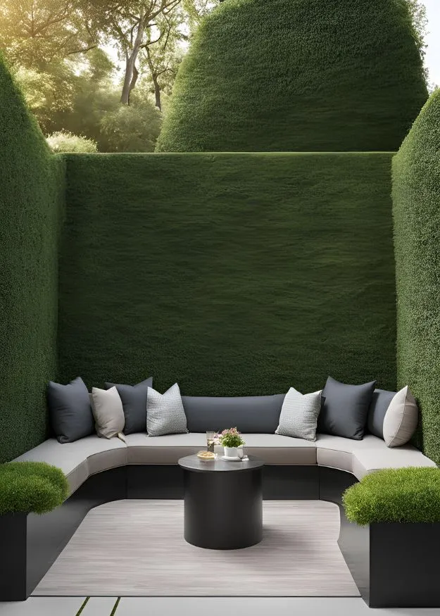 Hedge Walls with Built-In Seating for Backyard
