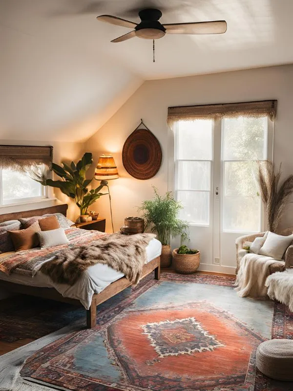 Layered Rugs for Boho Farmhouse Bedroom