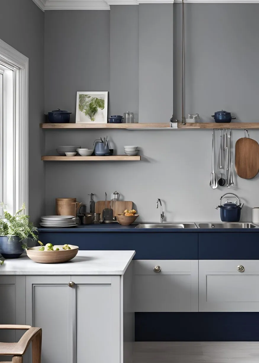 Light Gray and Navy color for Kitchen