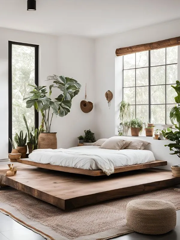 Low Wooden Platform Bed for Boho Bedroom