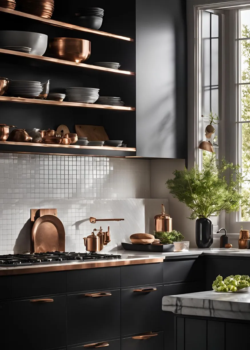 Mixed Metals for Black and White Kitchen