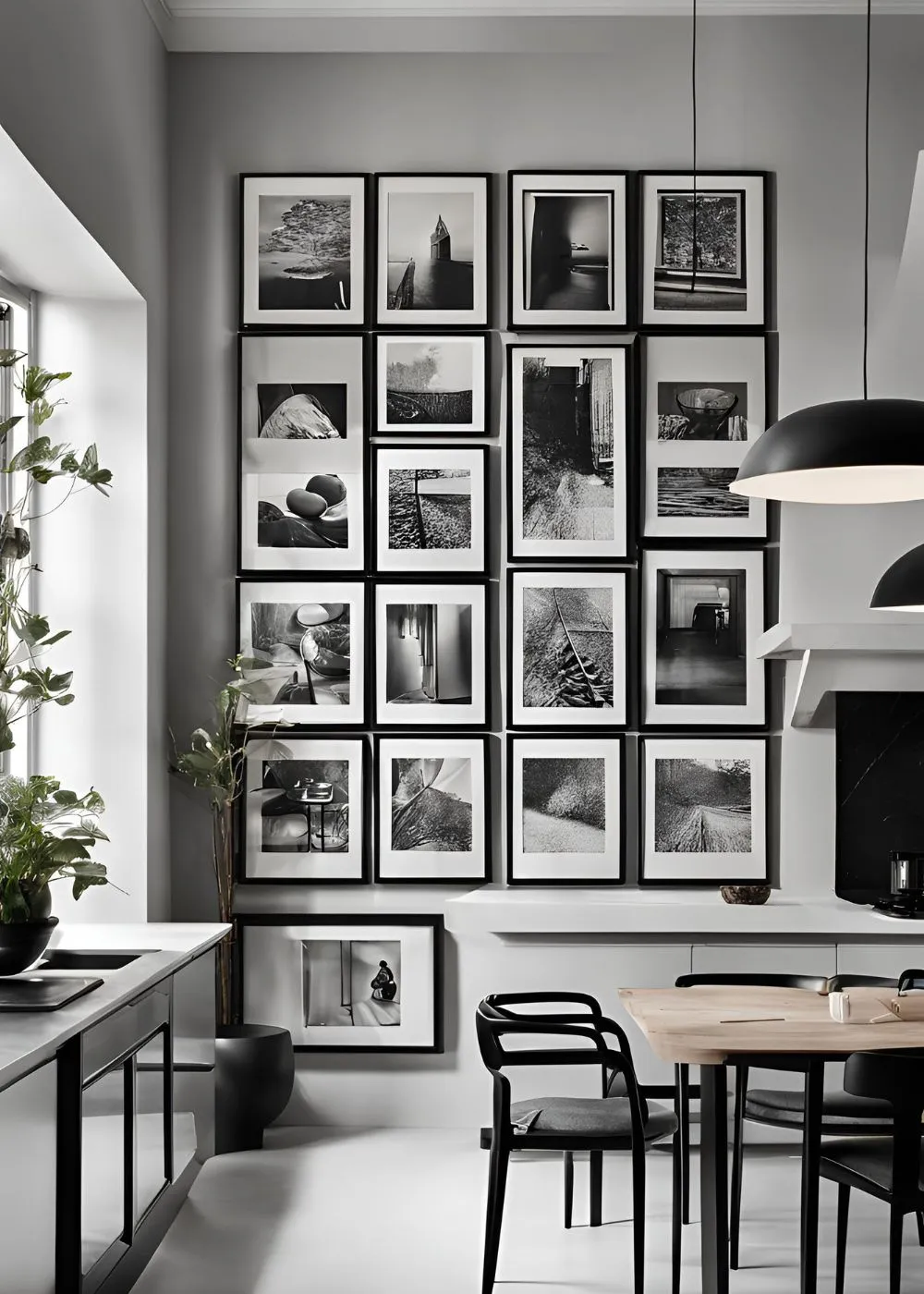 Monochrome Gallery Wall for Black and White Kitchen