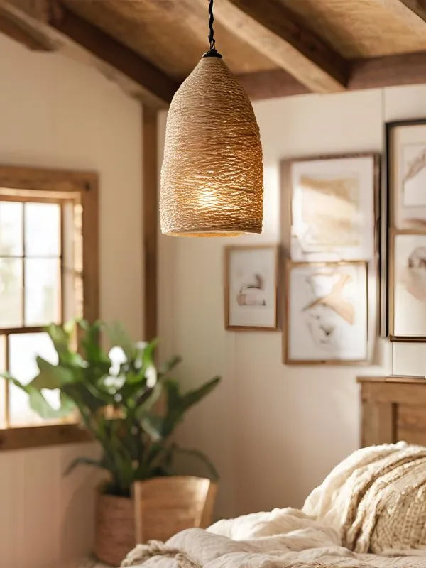 Natural Fiber Pendant Light for Boho Farmhouse Bedroom