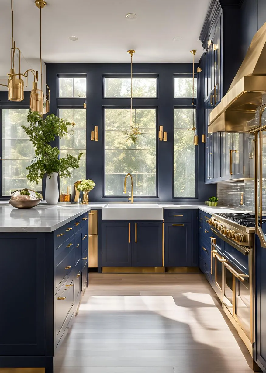 Navy and Brass color for Kitchen