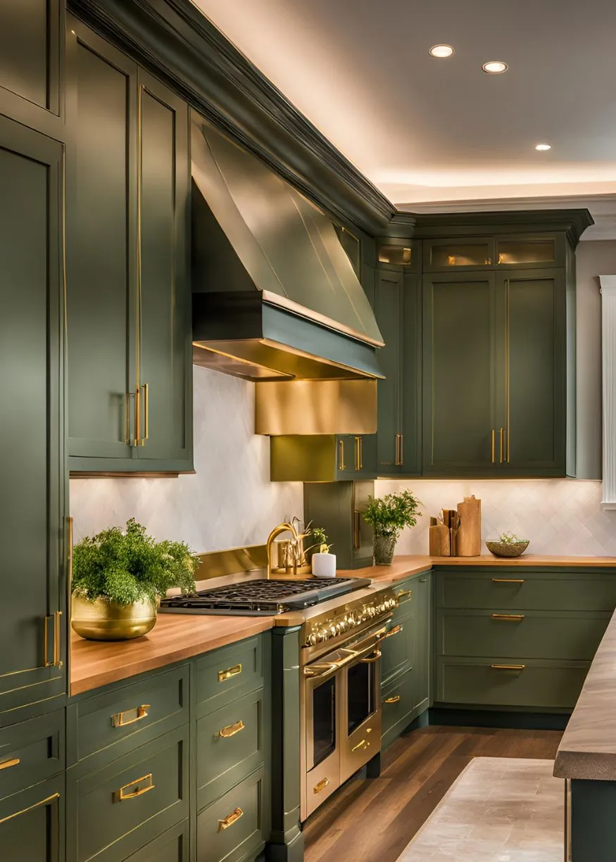 Olive Green and Gold color for Kitchen