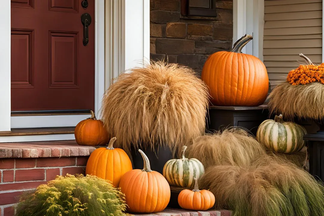 Ornamental Grass and Pumpkin Stack