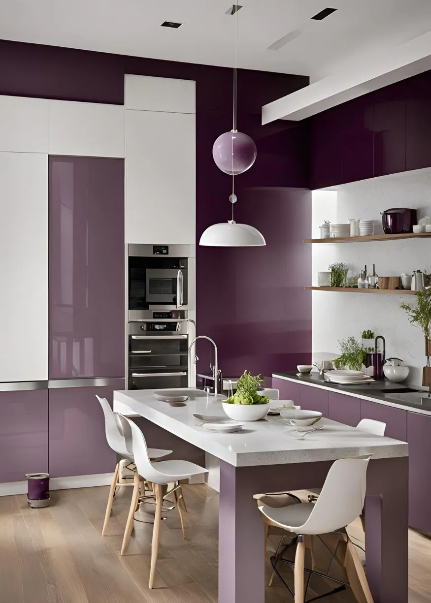 Plum and White color for Kitchen