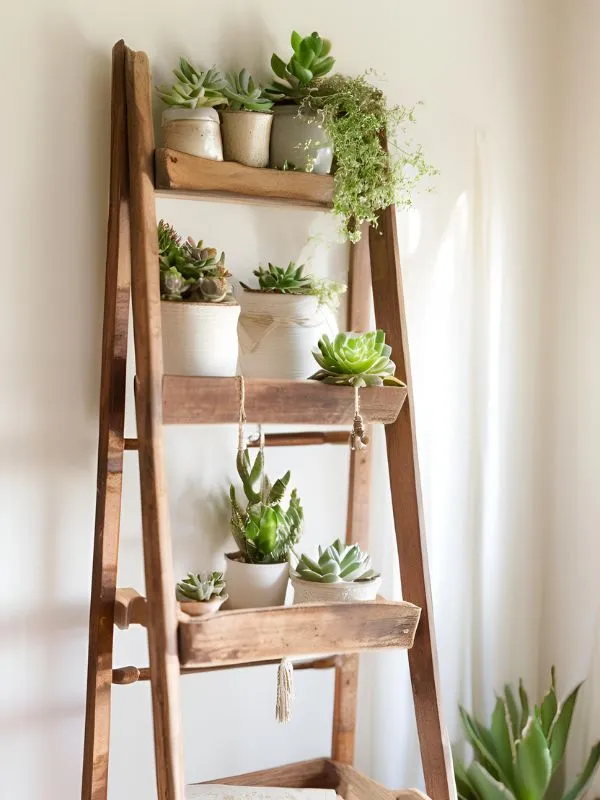 Rustic Ladder Shelf for Boho Farmhouse Bedroom