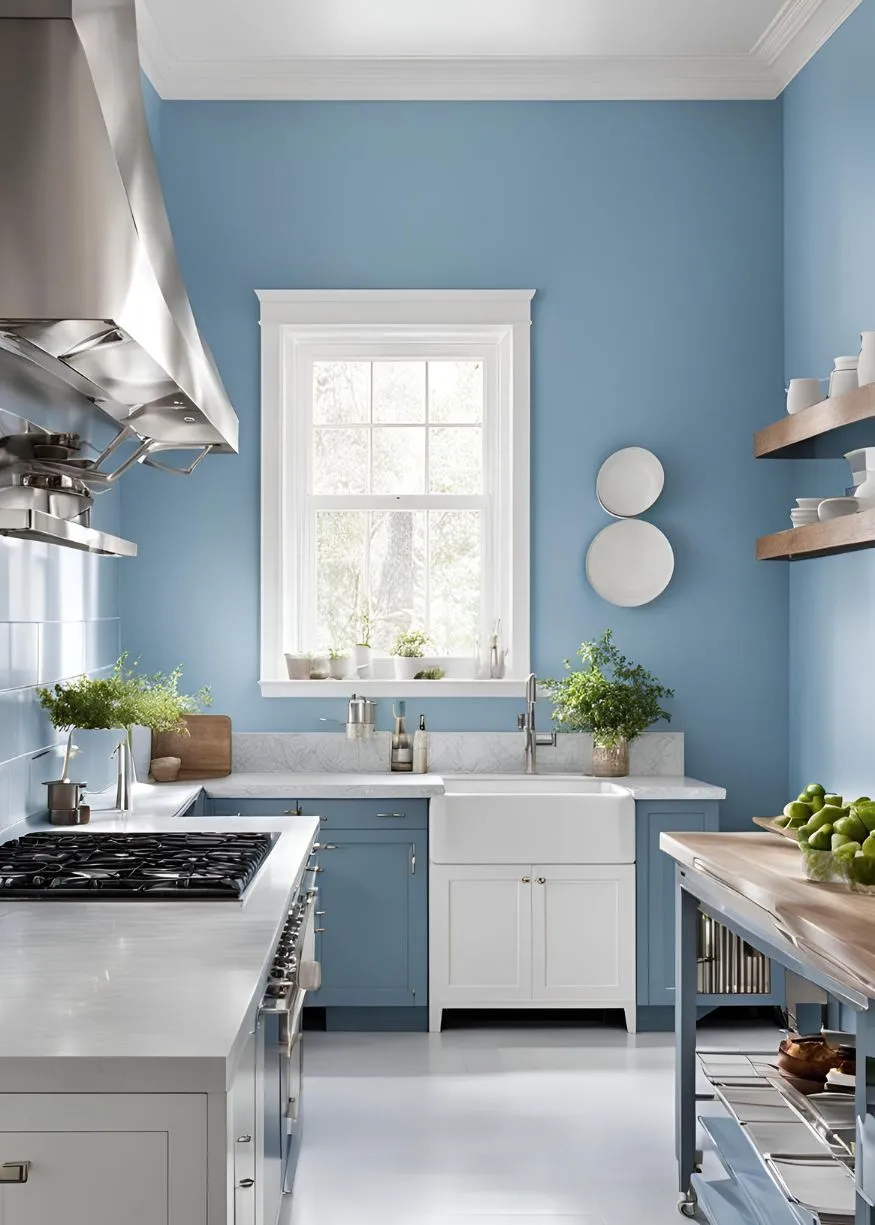 Soft Blue and White color for Kitchen