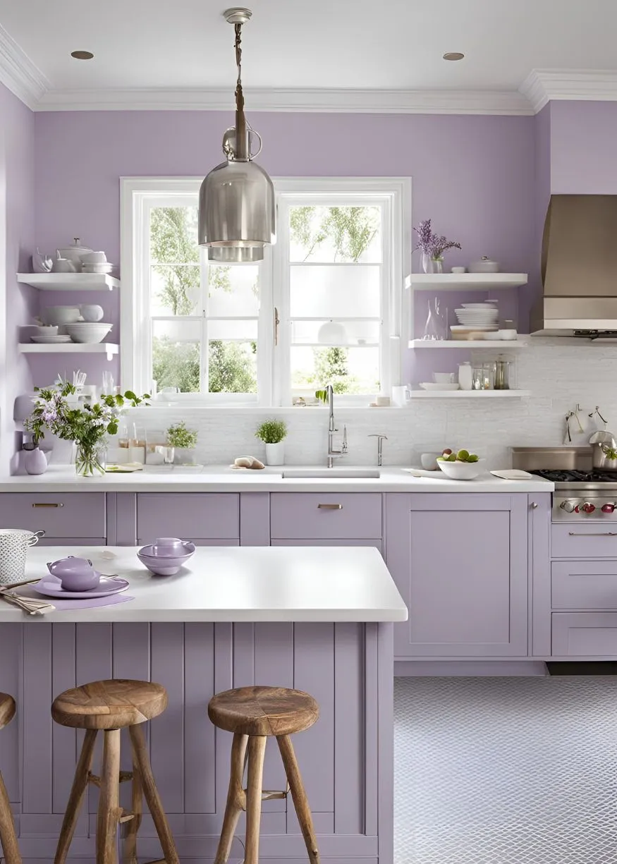 Soft Lavender and White color for Kitchen