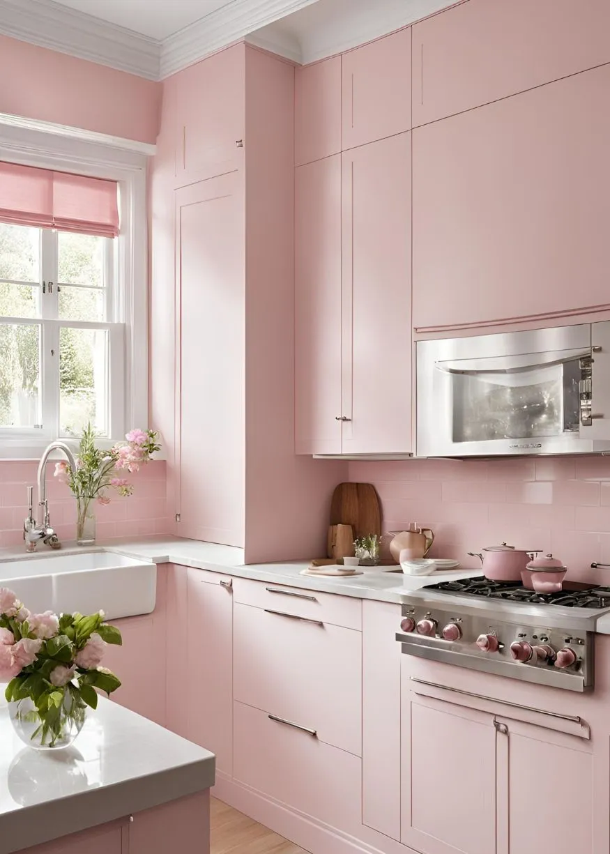 Soft Pink and White color for Kitchen