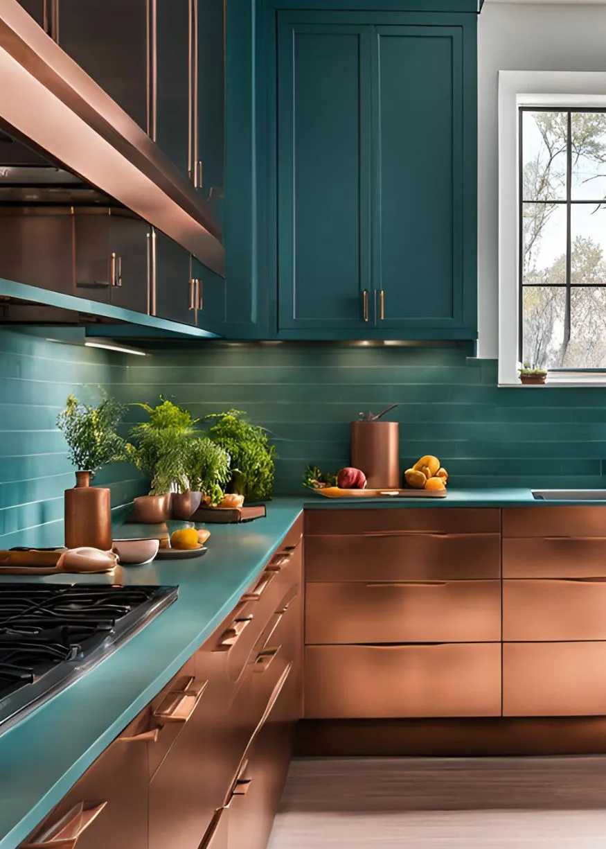 Teal and Copper color for Kitchen