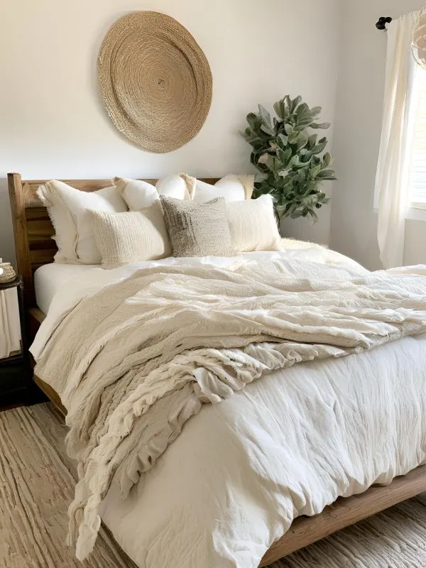 Textured Neutral Bedding for Boho Farmhouse Bedroom