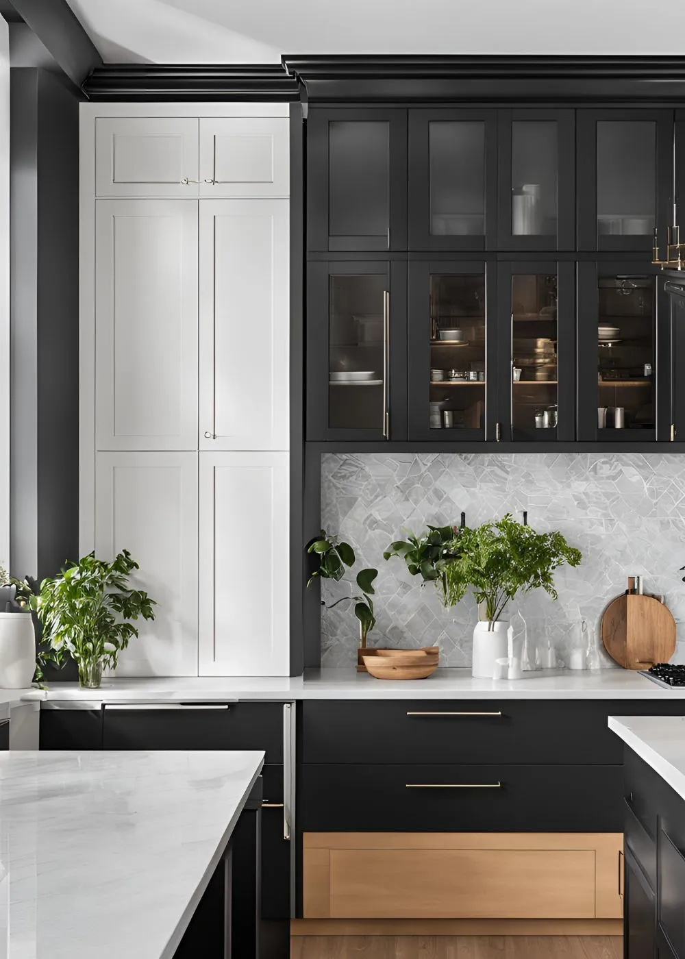 Two-Tone Cabinets for Black and White Kitchen