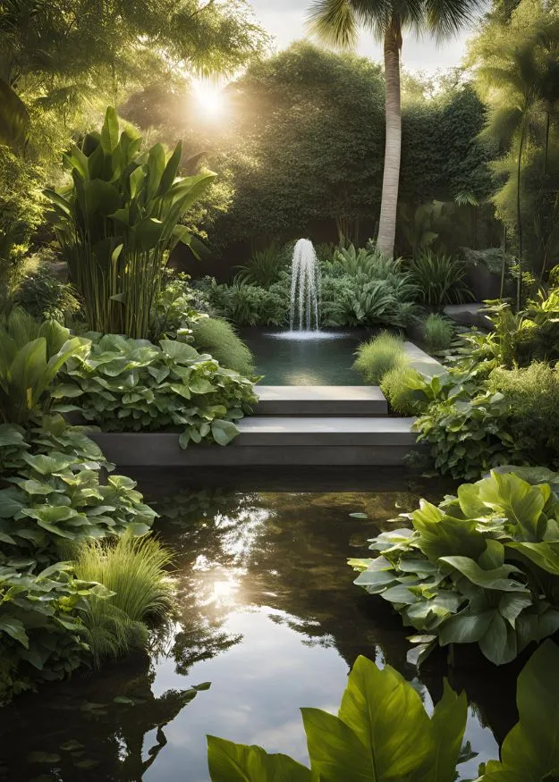 Water Features with Tall Plants
