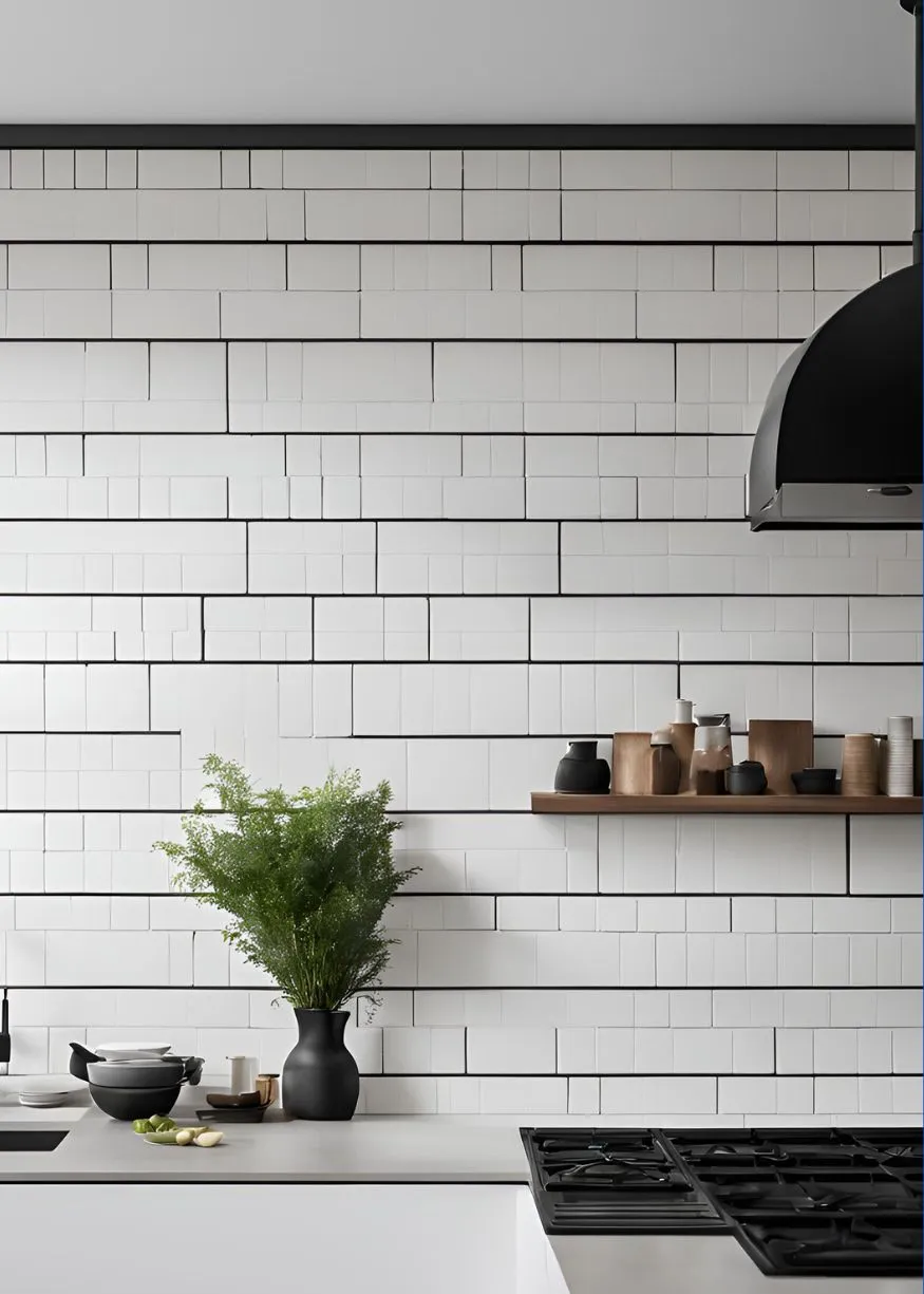 White Brick Wall for Black and White Kitchen