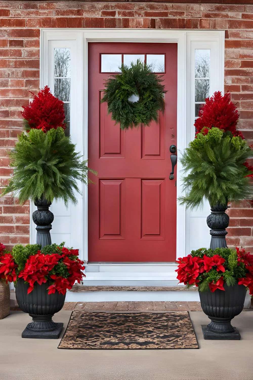 Bold Red and Green Combos For Winter Planters Front Porch