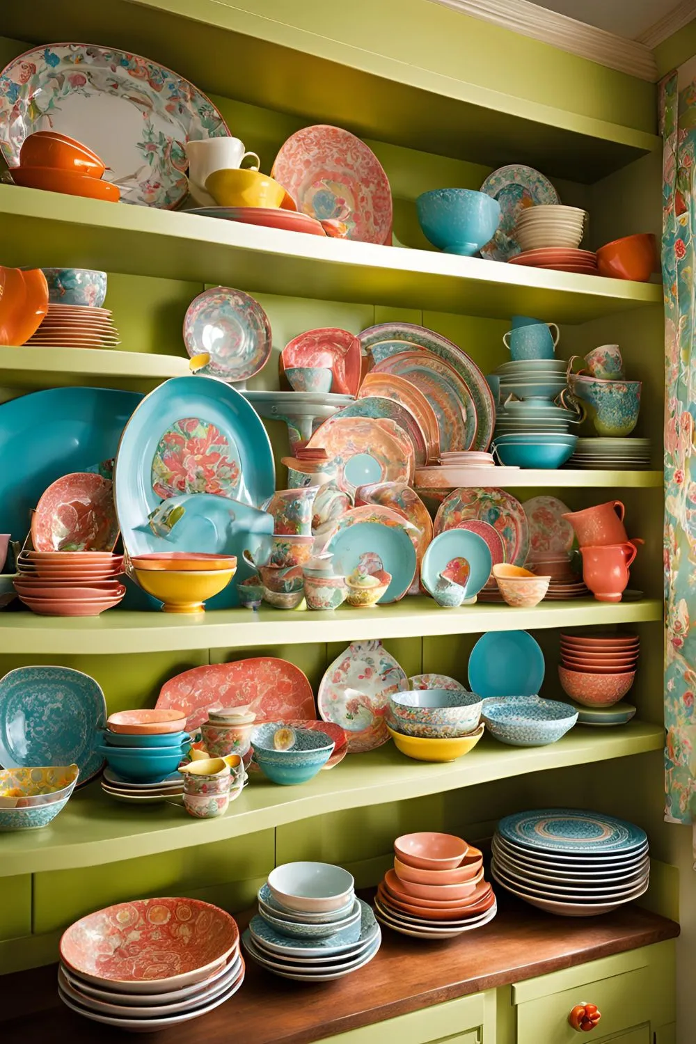 Colorful Dinnerware Display for Kitschy Kitchen