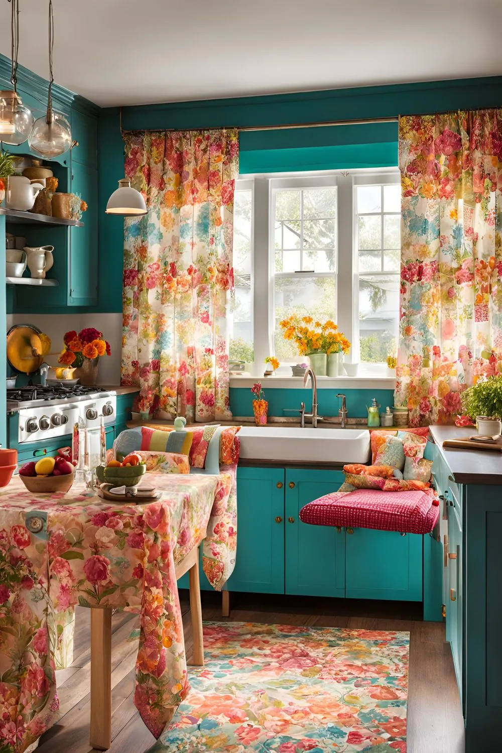 Cozy Curtains with a Pop of Pattern for Kitschy Kitchen