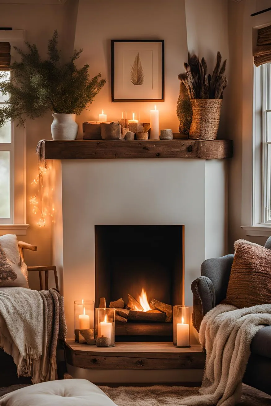 Cozy Fireplace Corner In Boho Farmhouse