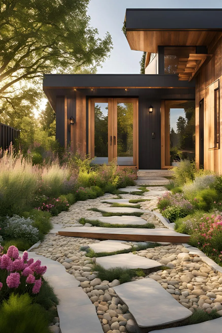 Create a Pathway with Natural Materials For Modern Farmhouse Exterior Designs