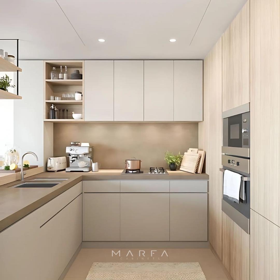 Crisp Beige with Inspiring Kitchen Cabinet