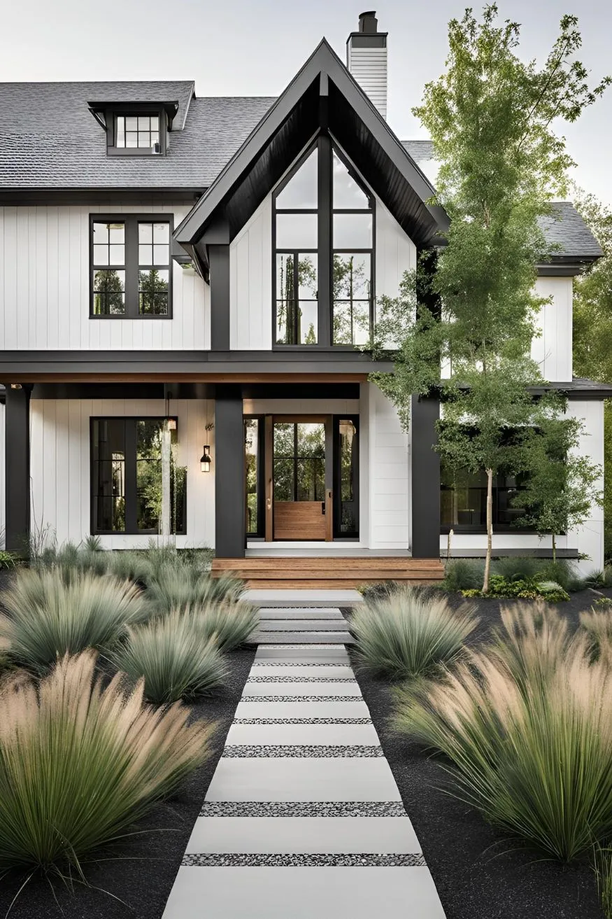 Frame the House with Tall Plants For Modern Farmhouse Exterior Designs