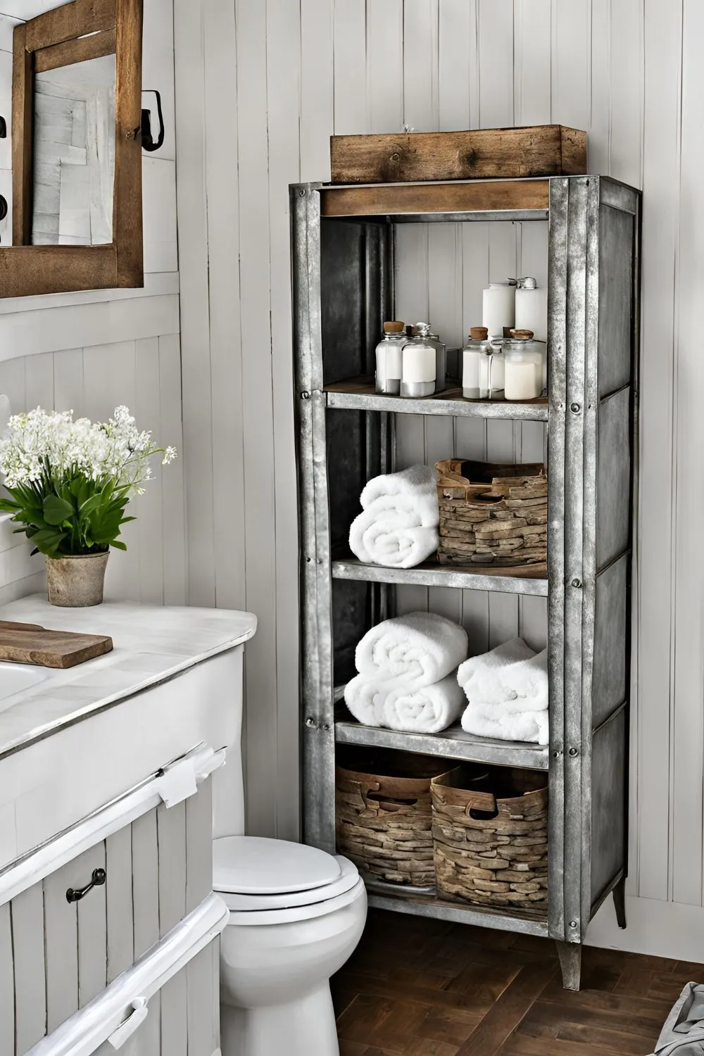 Galvanized Metal Storage for Farmhouse Bathroom