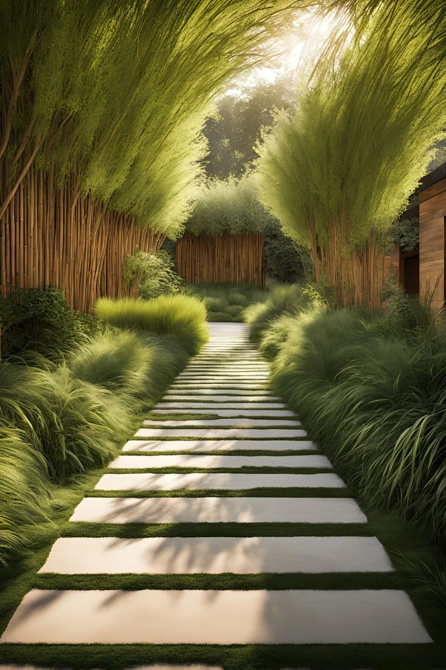 Grass and Stone Strips For Cheap Walkway